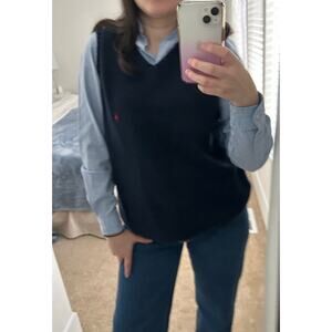 Vintage Polo Ralph Lauren 100% Cotton Navy sweater Vest sz L preppy